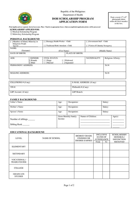doh application form download|Republic of the Philippines Department of Health DOH SCHOLARSHIP.